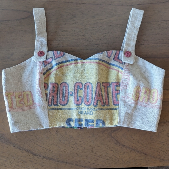 FEEDSACK BRA TOP cropped beach vintage M - Picture 4 of 6